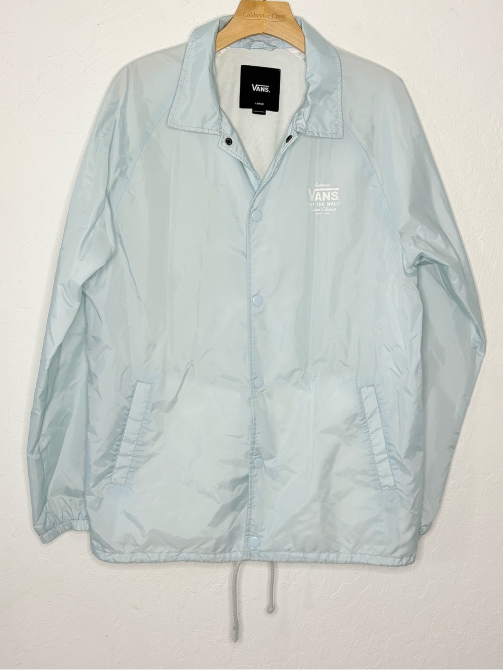 Vans Mens L Torrey Coaches Snap Front Light Lined Windbreaker Jacket Pale Blue